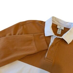 H&M Mens Relular Fit Long Sleeve‎ Rugby Shirt Colorblock Brown White Size M
